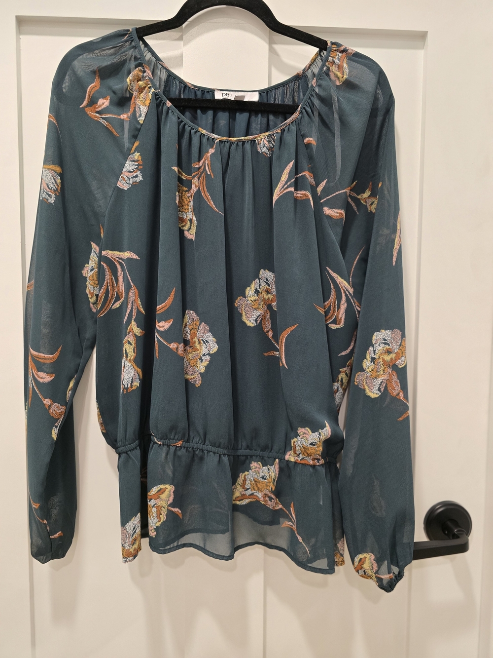 DR2 Teal Floral Peasant Blouse